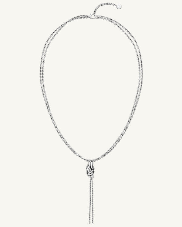 Necklace in silver stainless steel from Waldor & Co. The model is Dual Knot Necklace Polished.